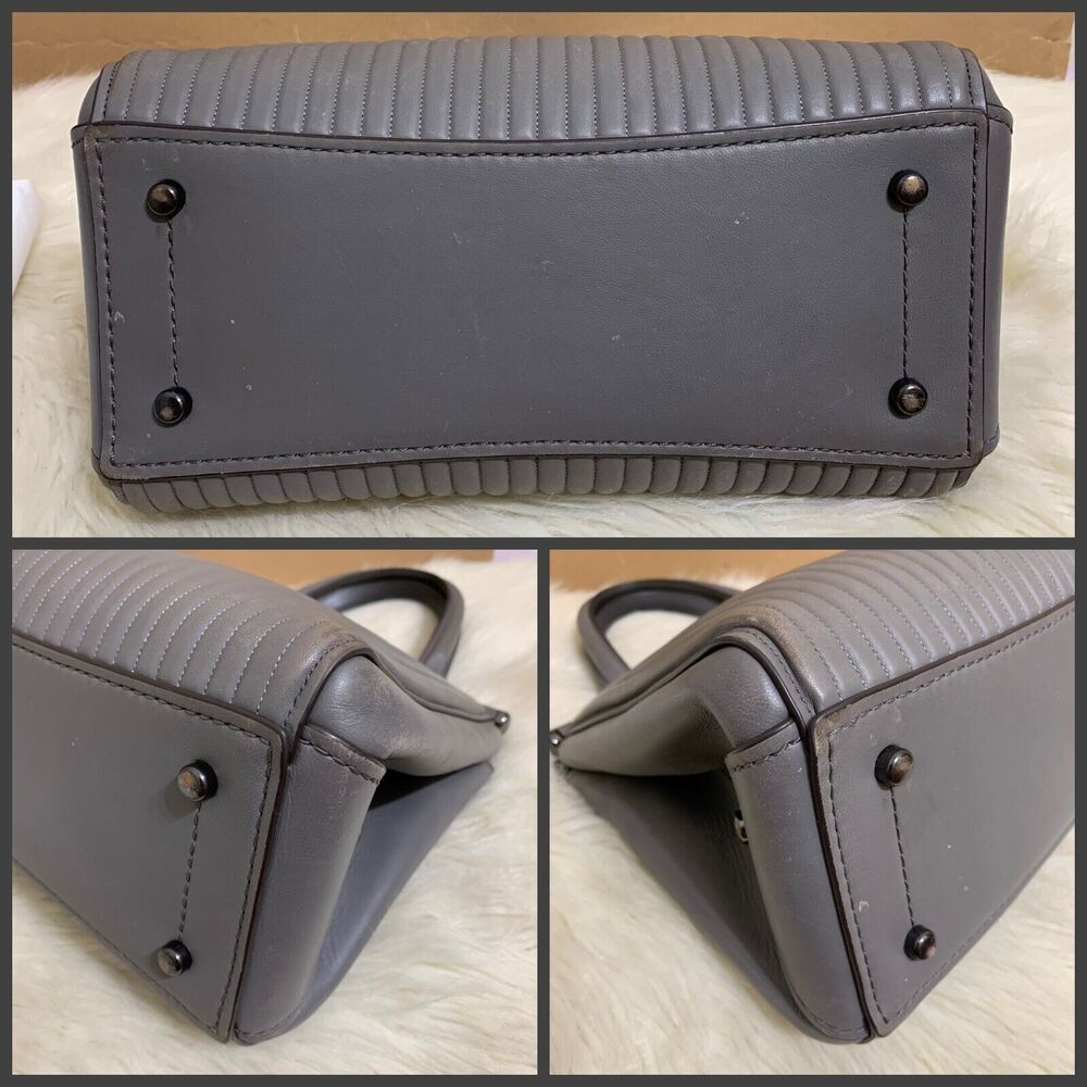 COACH Gray Linear Quilted Leather GRACE Structured Dowel Top Satchel #22728 - Picture 10 of 16